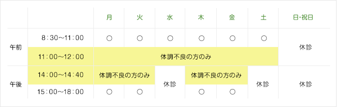 有好内科クリニック　診療時間のご案内